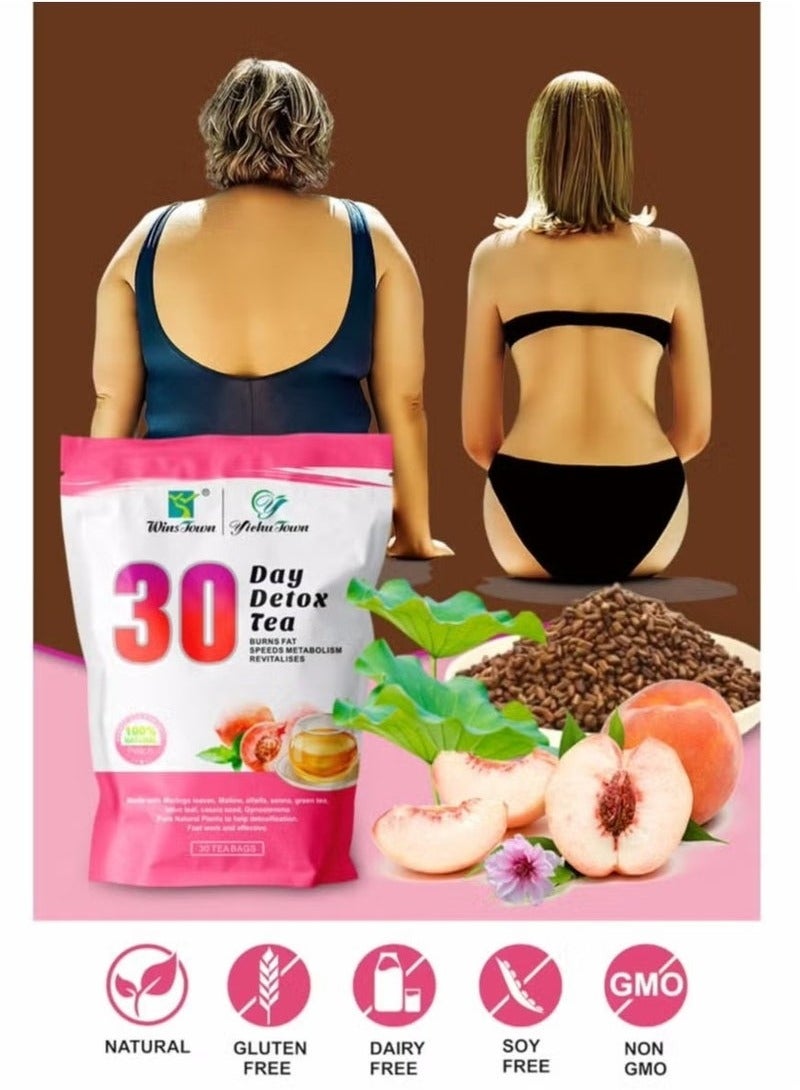 Wins Town 30-Day Peach Flavor Cleanse Tea - Wellness Support & Metabolic Refresh  - Image 2