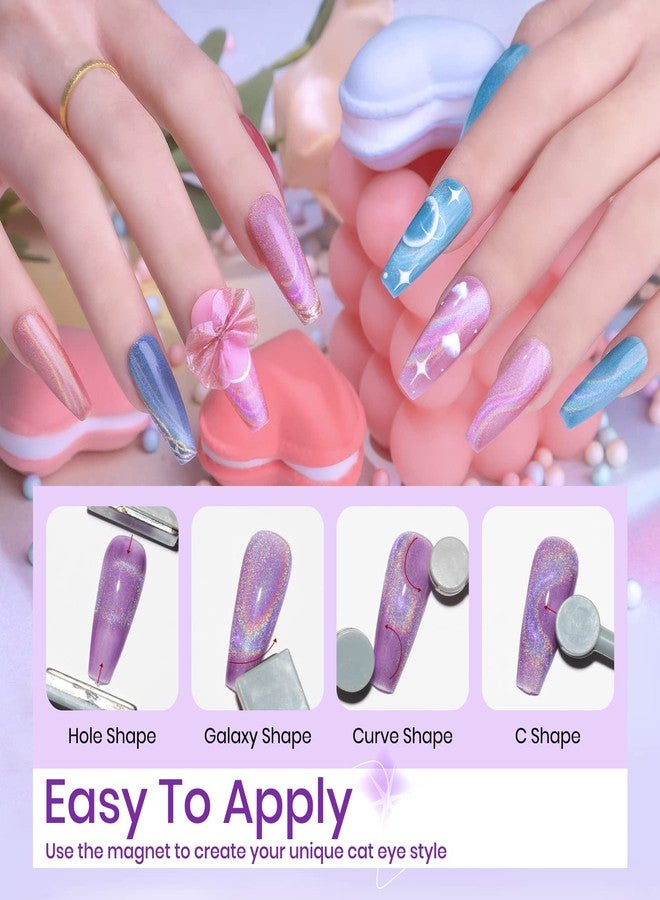 SUPWEE Rainbow Cat Eye Nail Gel Polish Set Sparkle Holographic 9D Cat Eye Gel Polish Laser Glitter Cat Eye Nail Polish Gel Magnetic Gel Soak Off Lamp Gel Varnish Nail Salon Kit (0.24fl oz) - Image 4
