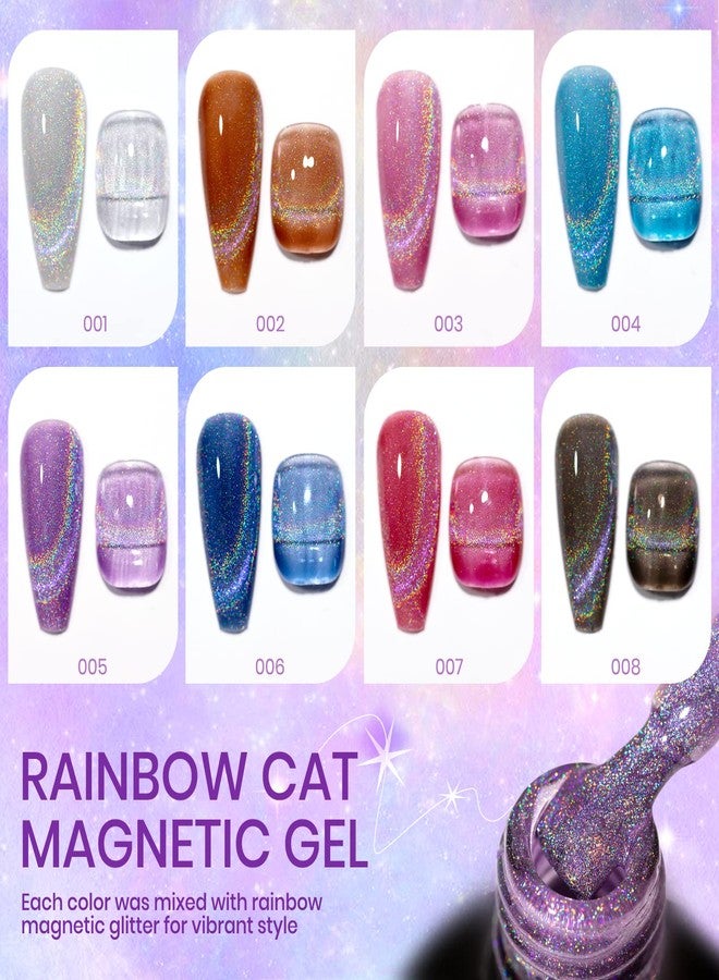 SUPWEE Rainbow Cat Eye Nail Gel Polish Set Sparkle Holographic 9D Cat Eye Gel Polish Laser Glitter Cat Eye Nail Polish Gel Magnetic Gel Soak Off Lamp Gel Varnish Nail Salon Kit (0.24fl oz) - Image 2