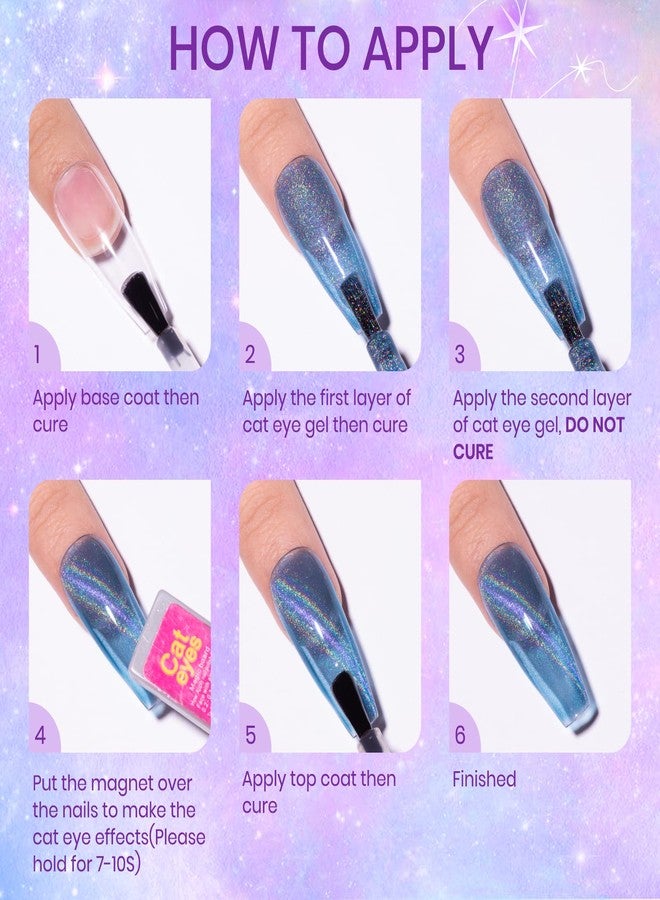 SUPWEE Rainbow Cat Eye Nail Gel Polish Set Sparkle Holographic 9D Cat Eye Gel Polish Laser Glitter Cat Eye Nail Polish Gel Magnetic Gel Soak Off Lamp Gel Varnish Nail Salon Kit (0.24fl oz) - Image 5