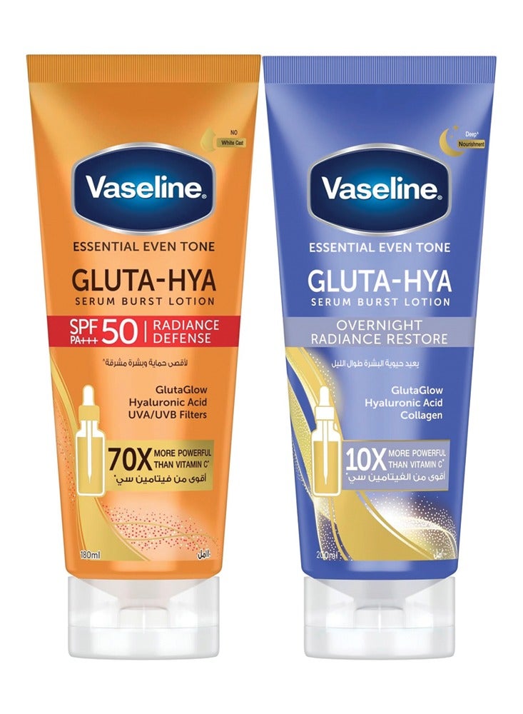 Vaseline Lotion Set of Gluta-Hya Radiance Defense and Overnight Radiance Restore Burst  each 180ml