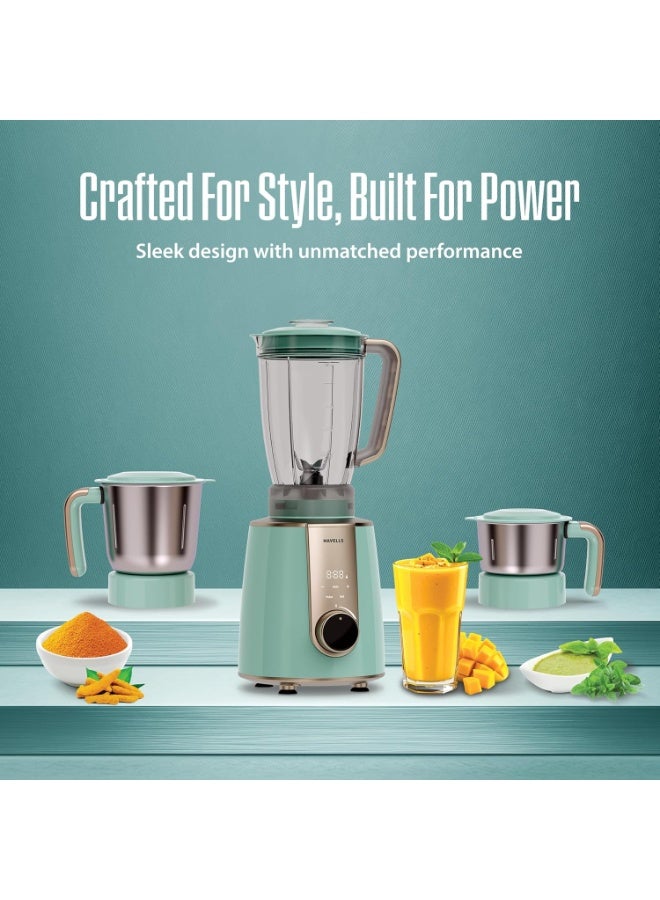 هافلز Havells CRAFT Mixer Grinder | One Touch Grinding | Unique Touch Control | Powerful BLDC Motor with 10 Year Warranty | 50% Quieter Performance| Precision Control Over Grinding Texture(Blue & Gold) - Image 4