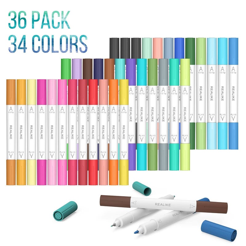 REALIKE Dual Tip Pens Compatible with Cricut Joy/Xtra Accessories Tools Dual Tip Marker Pens Set of 36 Pack Assorted Writing Drawing Fine Point Pen (0.4 Tip & 1.0 Tip) - Image 2