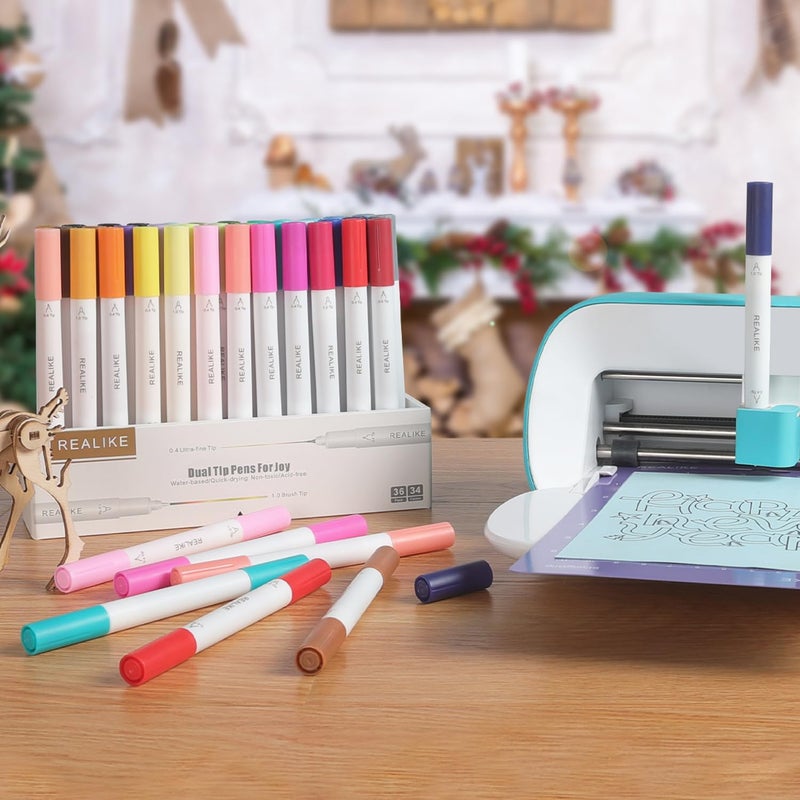 REALIKE Dual Tip Pens Compatible with Cricut Joy/Xtra Accessories Tools Dual Tip Marker Pens Set of 36 Pack Assorted Writing Drawing Fine Point Pen (0.4 Tip & 1.0 Tip) - Image 5