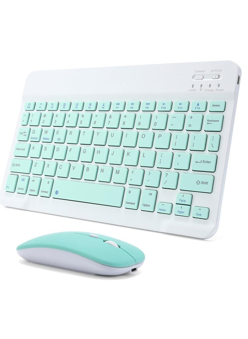 ELTRAZONE Rechargeable Bluetooth Keyboard and Mouse Combo Ultra-Slim Portable Compact Wireless Mouse Keyboard Set for Android Windows Tablet Cell Phone iPhone iPad Pro Air Mini, iPad OS/iOS (Green) - Image 1