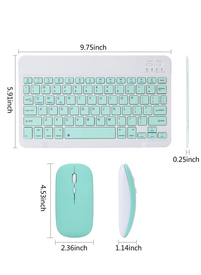 ELTRAZONE Rechargeable Bluetooth Keyboard and Mouse Combo Ultra-Slim Portable Compact Wireless Mouse Keyboard Set for Android Windows Tablet Cell Phone iPhone iPad Pro Air Mini, iPad OS/iOS (Green) - Image 3