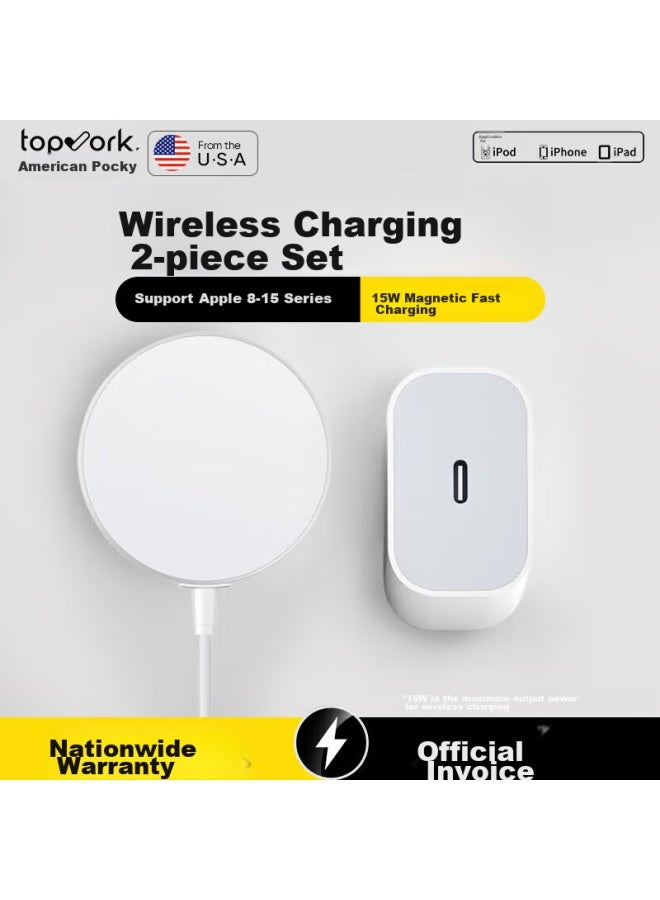 Topvork متوافق مع شاحن Apple اللاسلكي لـ Iphone 16/15 Pro Max، يدعم الشحن السريع المغناطيسي Magsafe بقوة 15w - Image 1