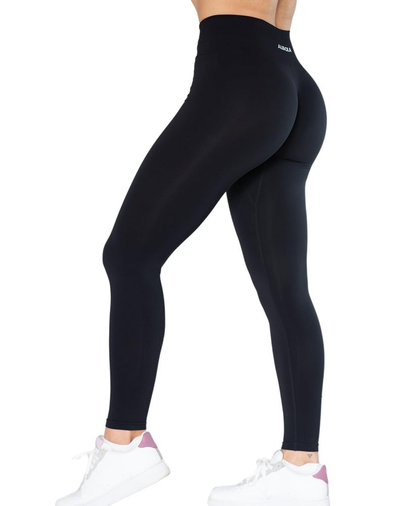 AUROLA Dream Collection Workout Leggings for Women High Waist Seamless Scrunch Athletic Running Gym Fitness Active Pants Dark Black XL - Image 3