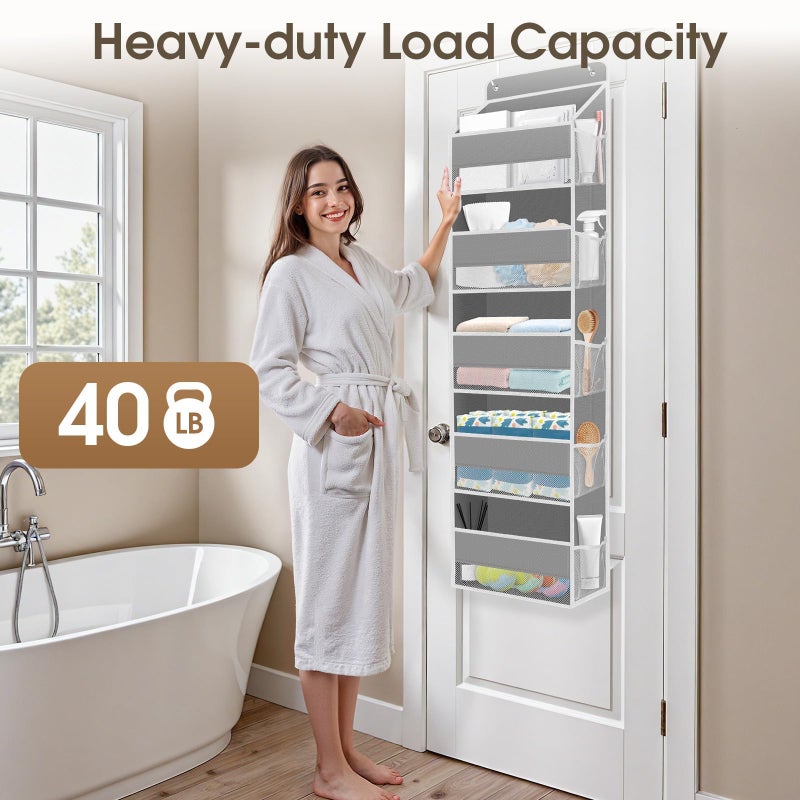SpaceHacks 1 Pack Over The Door Organizer, Hanging Storage Organizer with Clear Window, 40lb Ultra Sturdy Large Capacity Room Organizer for Pantry Laundry Bathroom Nursery Closet Baby Essential (Grey) - Image 5