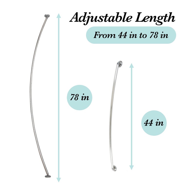 Bath Bliss Curved Shower Rod | Adjustable 44"-78" Inch | Bathroom Shower Curtain and Liner Rod | 33% More Space | Wall Mounted | Easy Installation | Aluminum - Image 3