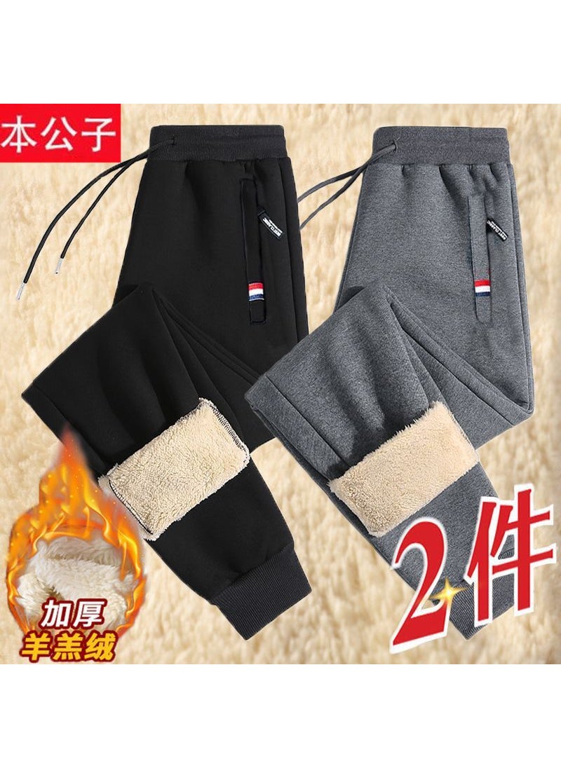 Generic Men's autumn and winter all-matching loose ankle-tied cashmere fleece-lined pants 2023 new outdoor warm pants 1/2 pieces  - Image 3