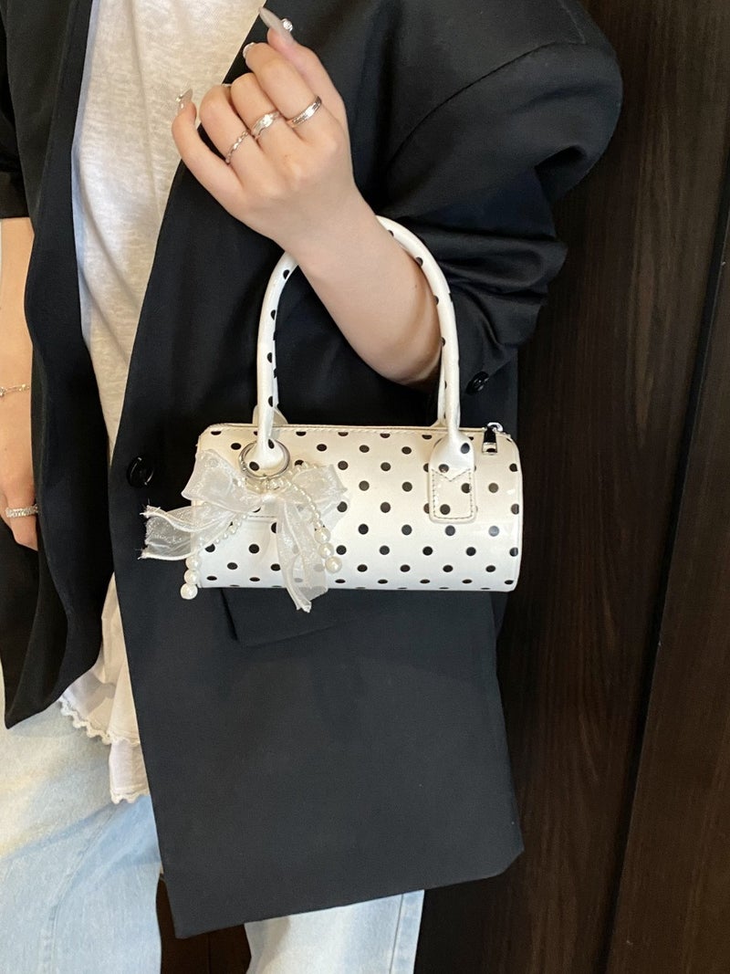 New Fashion Versatile Underarm Niche Polka Dot Bag Women'S Crossbody Bag Exquisite Handheld Small Cylindrical Bag - Image 4