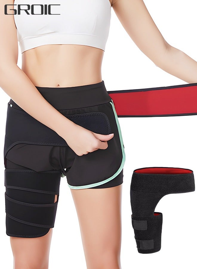GROIC دعامة دعم الورك، دعامة للفخذ قابلة للتعديل، أكمام داعمة لضغط الفخذ، أكمام مضغوطة من النيوبرين قابلة للتنفس للجنسين غير قابلة للانزلاق، حزام مفصل SI - Image 1