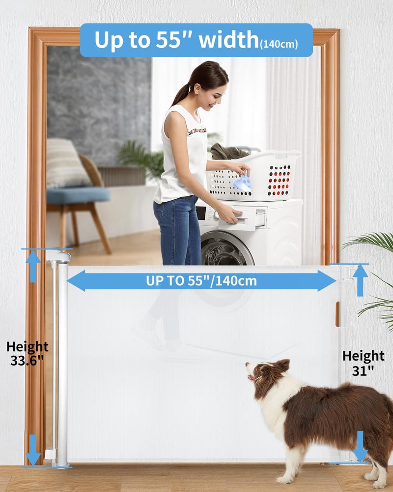 Veraste Retractable Baby Gate for Doorways and Stairs, Mesh Safety Gate for Pet, Indoor & Outdoor Use, One-Hand Operation, Easy Installation, 33.6" Tall, Expands to 55" Wideï¼ˆWhite,33.6"x55" - Image 2