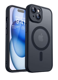 ESCASE Magnetic Cover for iPhone 15 Plus 6.7 Inch, MagSafe Compatible, Full Camera Protection, Translucent Matte Slim Protective Shockproof Case, Black  - Image 1