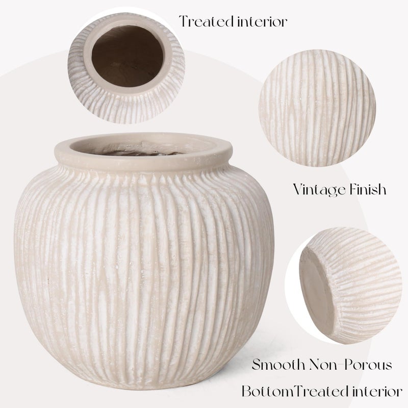 Oakrain Large Rustic Minimalist Vase, 9" Distressed Round Floor Vase for Home Decor, Farmhouse Centerpieces Planters for Living Room Indoor Outdoor Use, Vintage White - Image 4