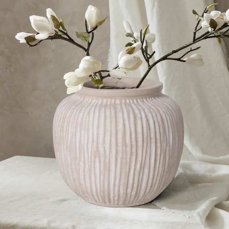 Oakrain Large Rustic Minimalist Vase, 9" Distressed Round Floor Vase for Home Decor, Farmhouse Centerpieces Planters for Living Room Indoor Outdoor Use, Vintage White - Image 2