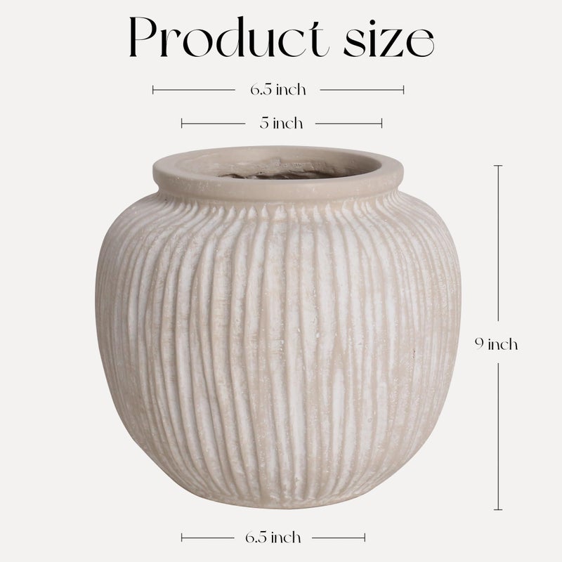 Oakrain Large Rustic Minimalist Vase, 9" Distressed Round Floor Vase for Home Decor, Farmhouse Centerpieces Planters for Living Room Indoor Outdoor Use, Vintage White - Image 3