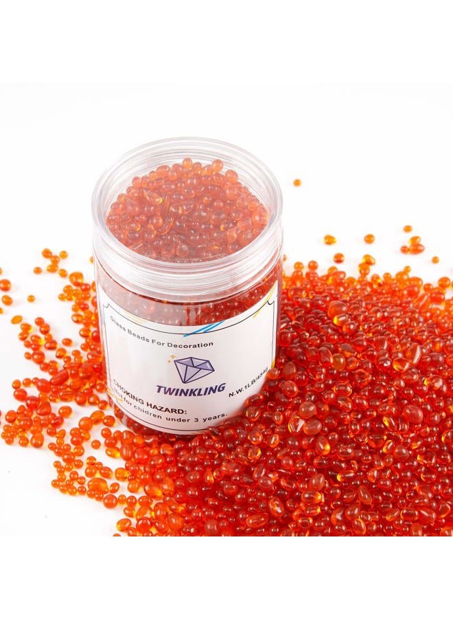 TWINKLING High Luster Round Fire Glass Stones, Marbles, Pebbles, Beads Gems for Fire Pit Vase Fillers Crafts Aquarium Garden Decoration, 3-6mm, 1-Pound Jar (Orange Red) - Image 4