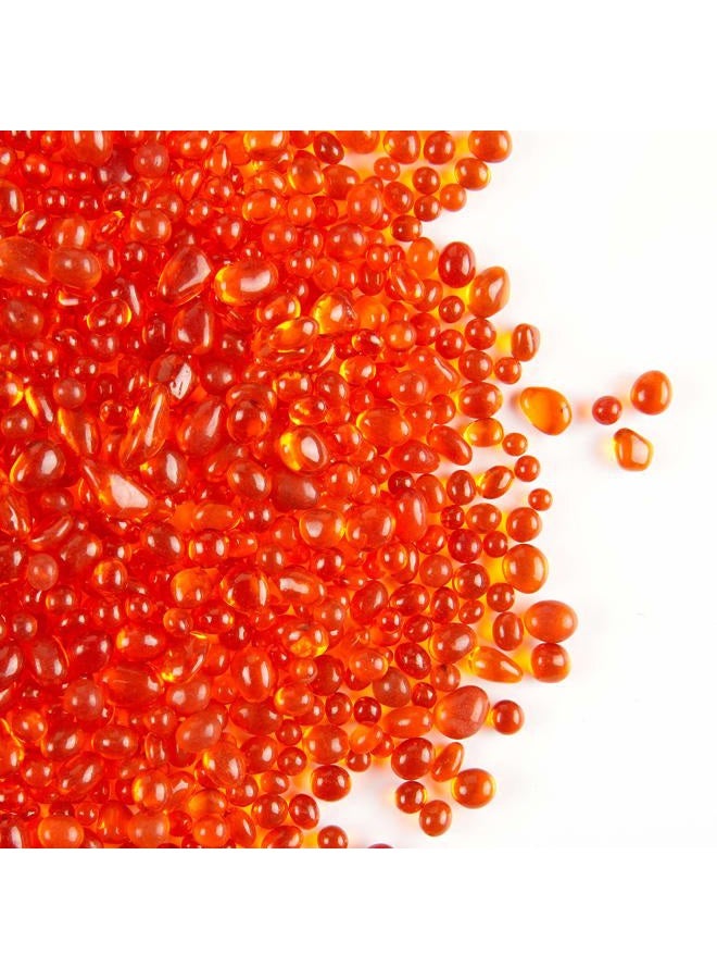 TWINKLING High Luster Round Fire Glass Stones, Marbles, Pebbles, Beads Gems for Fire Pit Vase Fillers Crafts Aquarium Garden Decoration, 3-6mm, 1-Pound Jar (Orange Red) - Image 1