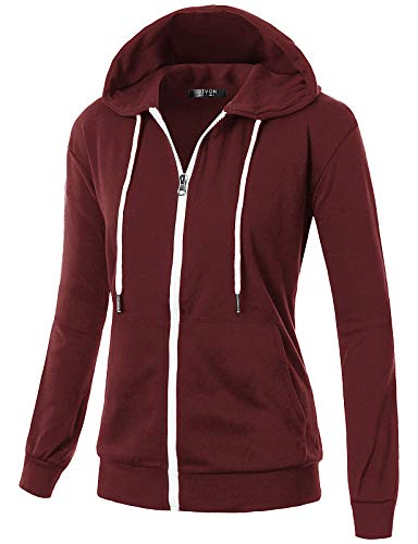 GIVON Womens Lightweight Zip Up Hoodie Long Sleeve Thin Casual Hooded Jacket Plus DCF200BURGUNDYXS