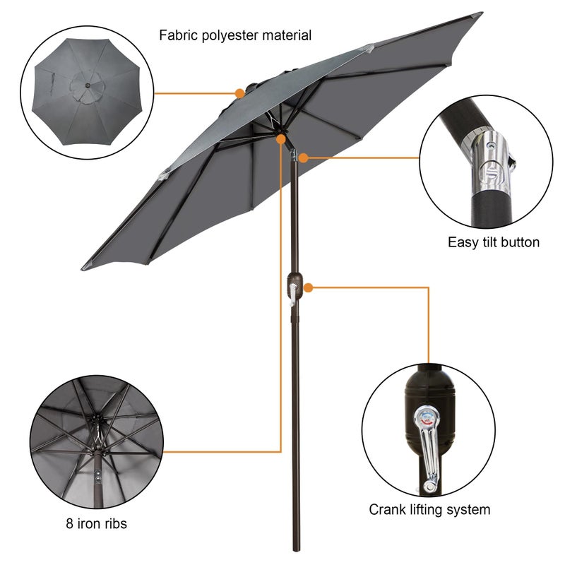 Blissun 9' Outdoor Patio Umbrella, Outdoor Table Umbrella, Yard Umbrella, Market Umbrella with 8 Sturdy Ribs, Push Button Tilt and Crank, Dark Grey - Image 2