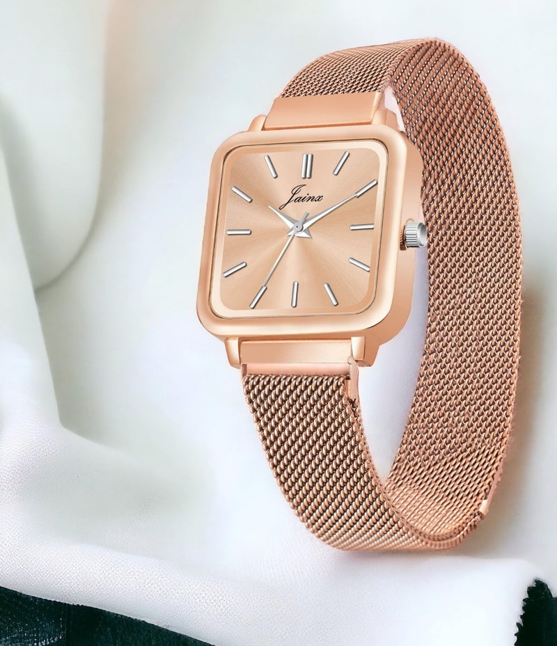 jainx Rose Gold Mesh Magnet Steel Chain Gift Analog Watch for Women - Image 4