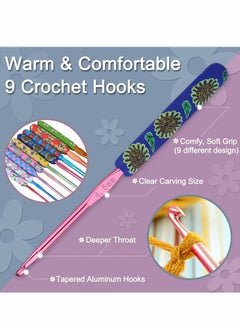 Excefore Crochet Hook Kit, 9 Pcs Aluminum Crochet Hook Set Soft Grip, 2mm-6mm Multicolour Stitches Craft Crochets Hook Sewing Tools  - Image 2
