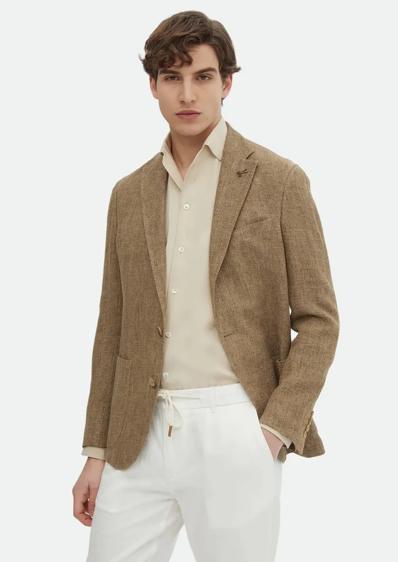 RAMSEY Mink Patterned Shirt Shoulder Slim Fit 100% Linen Jacket