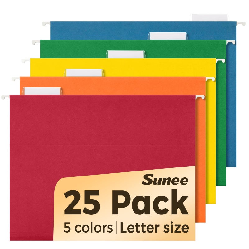 SUNEE Hanging File Folders Assorted Colors, 25 Pack File Folders Letter Size with 1/5-cut Tabs, Stay Organized for Your Home and Office Bulk File and Documents - Image 1