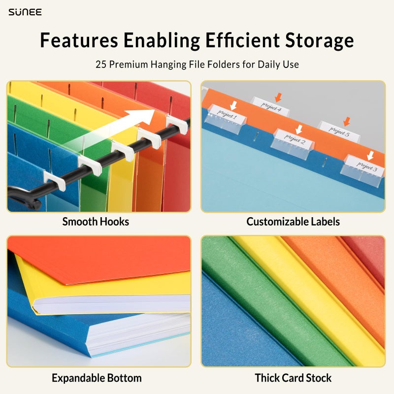 SUNEE Hanging File Folders Assorted Colors, 25 Pack File Folders Letter Size with 1/5-cut Tabs, Stay Organized for Your Home and Office Bulk File and Documents - Image 3