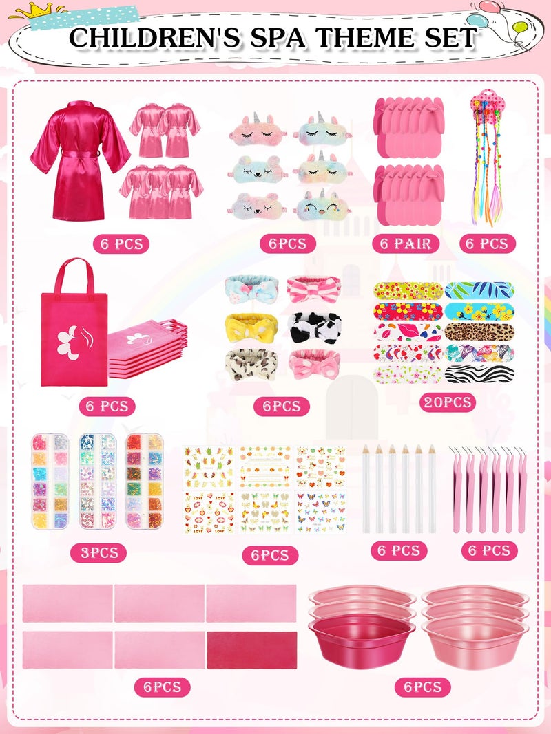 Suhine 6 Set Spa Party Supplies for Girls Kids 6 Satin Robes Spa Kit Sleepover Birthday Slumber Party Favors Nail Salon PackPink Rose Red - Image 3