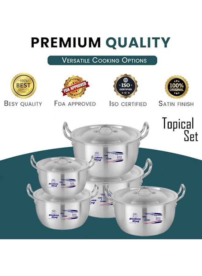 Kitchen King Topical 10-Piece Stock Pot Set, Thick Bottom, Durable Metal Finish, FDA-Approved, Efficient Heat Distribution, Sturdy Handles, Sizes 20/23/26/28/30 cm - Image 4