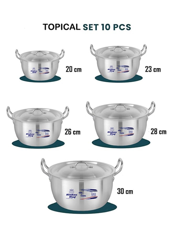 Kitchen King Topical 10-Piece Stock Pot Set, Thick Bottom, Durable Metal Finish, FDA-Approved, Efficient Heat Distribution, Sturdy Handles, Sizes 20/23/26/28/30 cm - Image 5