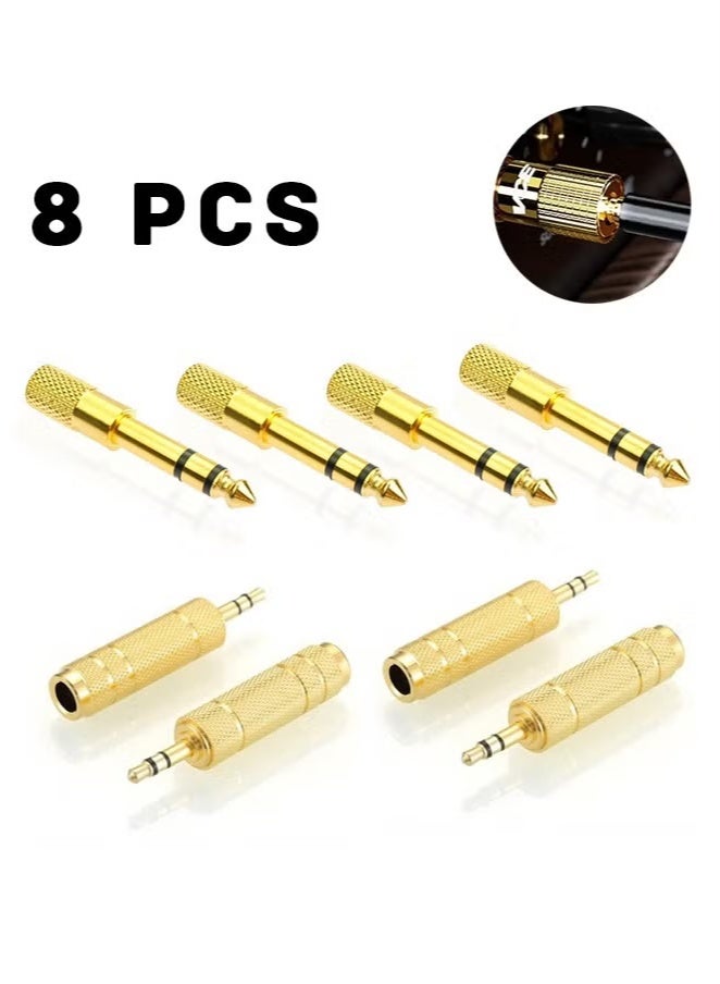 KENSUO Audio Adapter Converters (4-Pack 6.5mm Male to 3.5mm) and (4-Pack 6.35mm Plug to 3.5mm) Female Stereo for Guitar Headphone Amplifiers, Gold - Image 1