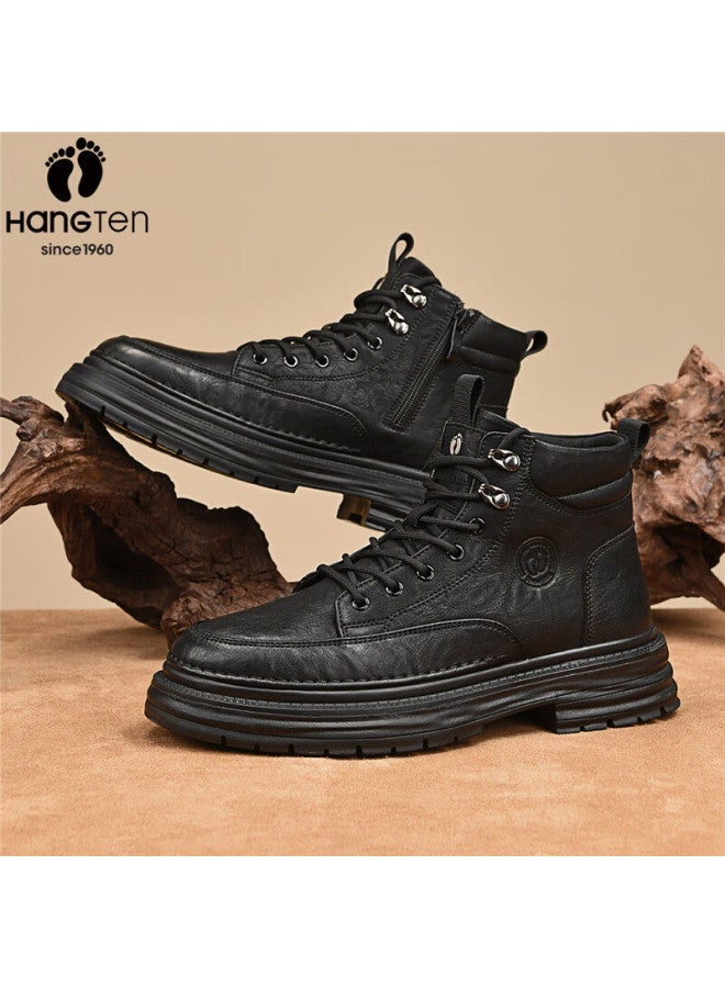 Hang Ten Men's Martin Boots Autumn Winter New Retro Work Boots Casual Comfortable Warm Cotton Shoes With Optional Fleece Lining - Image 3