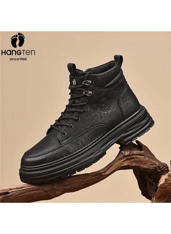 Hang Ten Men's Martin Boots Autumn Winter New Retro Work Boots Casual Comfortable Warm Cotton Shoes With Optional Fleece Lining - Image 2