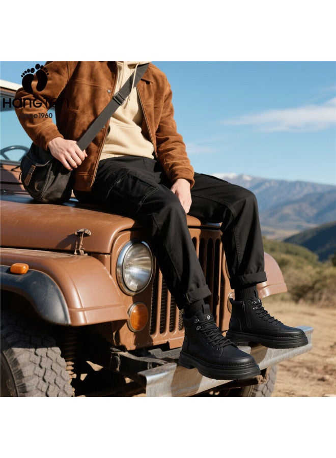 Hang Ten Men's Martin Boots Autumn Winter New Retro Work Boots Casual Comfortable Warm Cotton Shoes With Optional Fleece Lining - Image 4