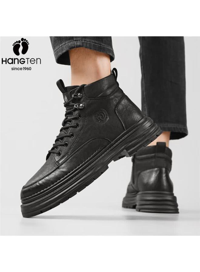 Hang Ten Men's Martin Boots Autumn Winter New Retro Work Boots Casual Comfortable Warm Cotton Shoes With Optional Fleece Lining - Image 1