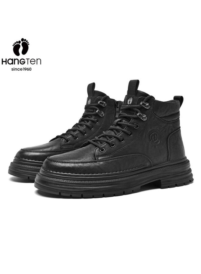 Hang Ten Men's Martin Boots Autumn Winter New Retro Work Boots Casual Comfortable Warm Cotton Shoes With Optional Fleece Lining - Image 5