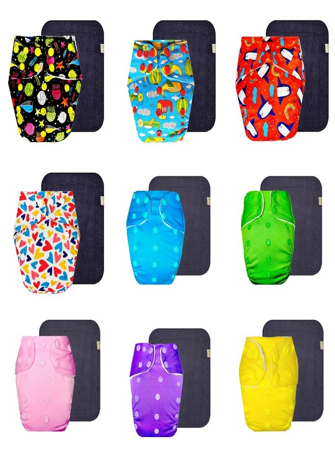 Dumbledo Premium Cloth Diaper with Gray Insert (Pack of 9) | Soft & Gentle | 6-Layer Absorbent Pad | Travel Friendly | Worry-Free Diapering | 3 Months - 3 Years | Unisex Baby - Image 1