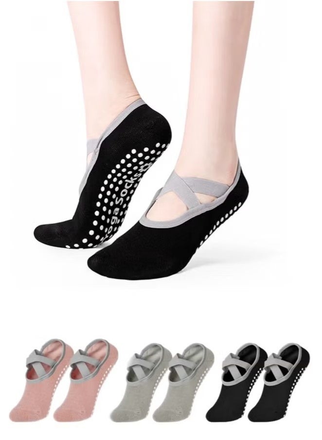 3 Pairs Yoga Grip Socks For Women，Pilates Anti Slip Socks Non Slip Socks For Pilates,Yoga, Ballet, Dance - Image 1
