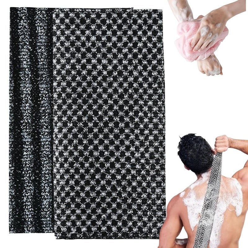 2pc Exfoliating Shower Towel Japanese Body Scrubber Double Sided Back Cleaner - Image 1