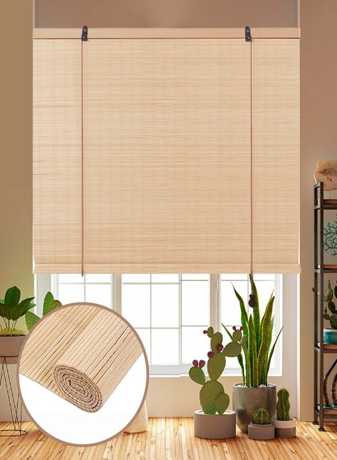 FoundGo Retro Bamboo Blinds 35" W x 72" H Bamboo Roman Shades Light Filtering Roll Up Blind Curtains for Windows Doorways Indoor Outdoor White - Image 1