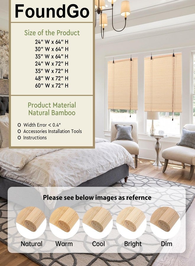FoundGo Retro Bamboo Blinds 35" W x 72" H Bamboo Roman Shades Light Filtering Roll Up Blind Curtains for Windows Doorways Indoor Outdoor White - Image 2