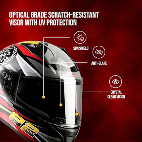 TVS Racing Titan Series Full Face Helmet for Men | Premium Bike Helmets with ABS Shell, UV Paint | Quick Release System | Aerodynamic Design | DOT & ISI Certified (Red, XL) - Image 5