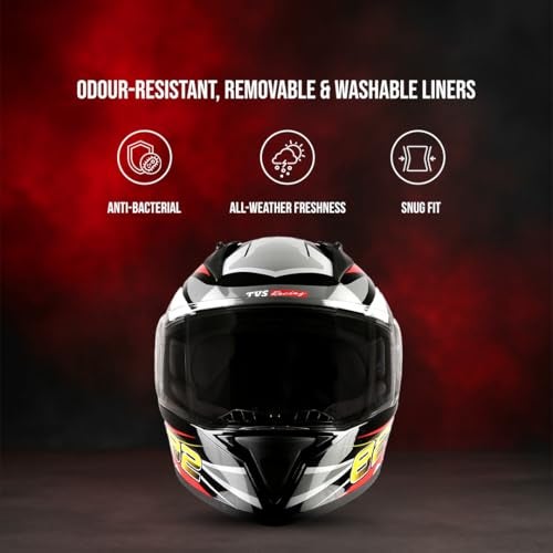 TVS Racing Titan Series Full Face Helmet for Men | Premium Bike Helmets with ABS Shell, UV Paint | Quick Release System | Aerodynamic Design | DOT & ISI Certified (Red, XL) - Image 4