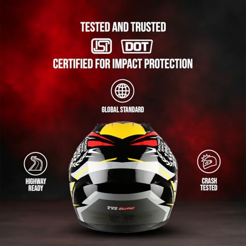 TVS Racing Titan Series Full Face Helmet for Men | Premium Bike Helmets with ABS Shell, UV Paint | Quick Release System | Aerodynamic Design | DOT & ISI Certified (Red, XL) - Image 2