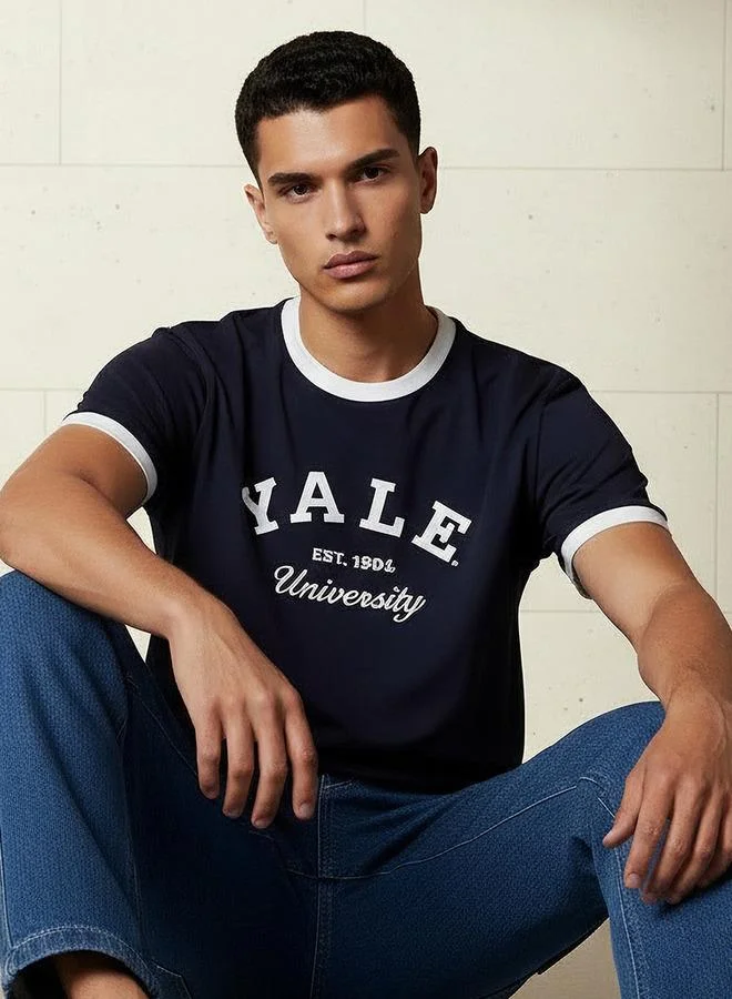 اس بي كاركترز Men Relaxed Fit Crew Neck Yale University Print Ringer T shirt
