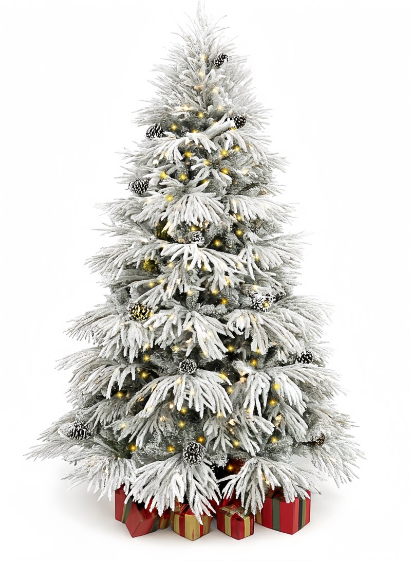 GGEROU Prelit Flocked Artificial Full Christmas Tree 4.9FT/1.5m with 632 PE PVC Tips, Warm White and Cool White, Easy Assembly, Hinged Christmas Trees Prelit with Metal Base - Image 1